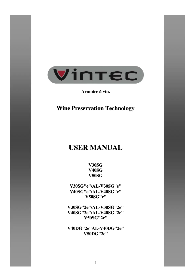 Page 1 de la notice Manuel utilisateur Vintec V190BVCBKLH
