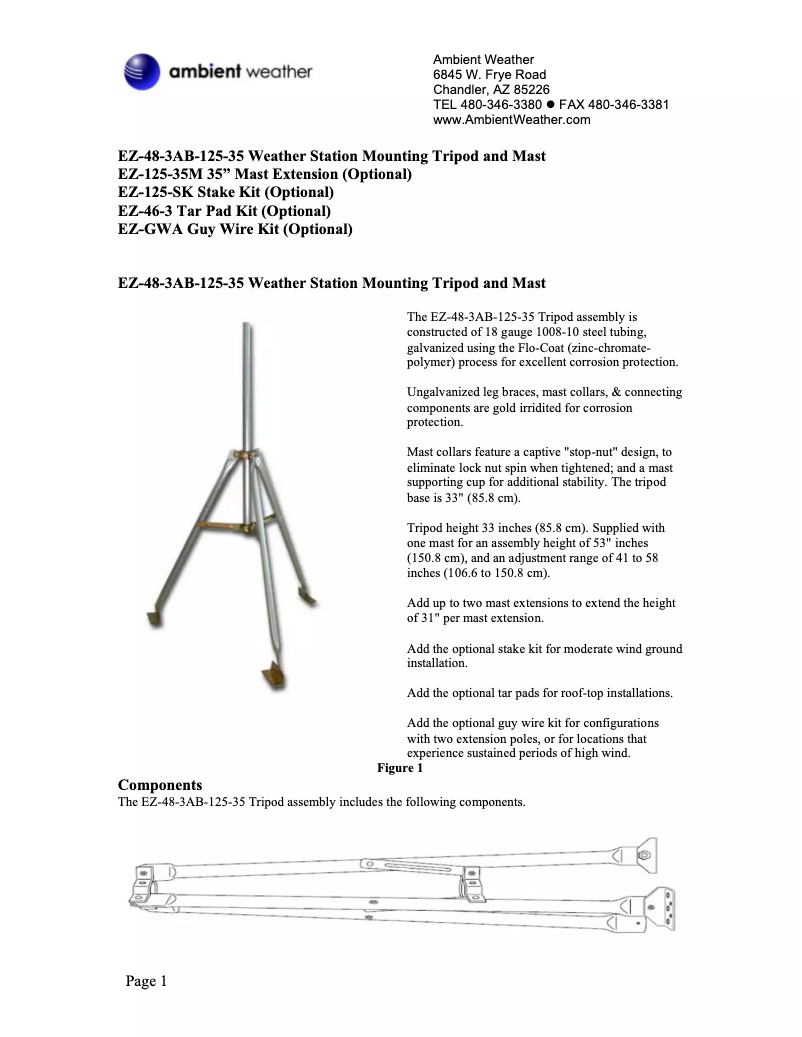 Page 1 de la notice Manuel utilisateur Ambient Weather EZ-48-3AB-125-35