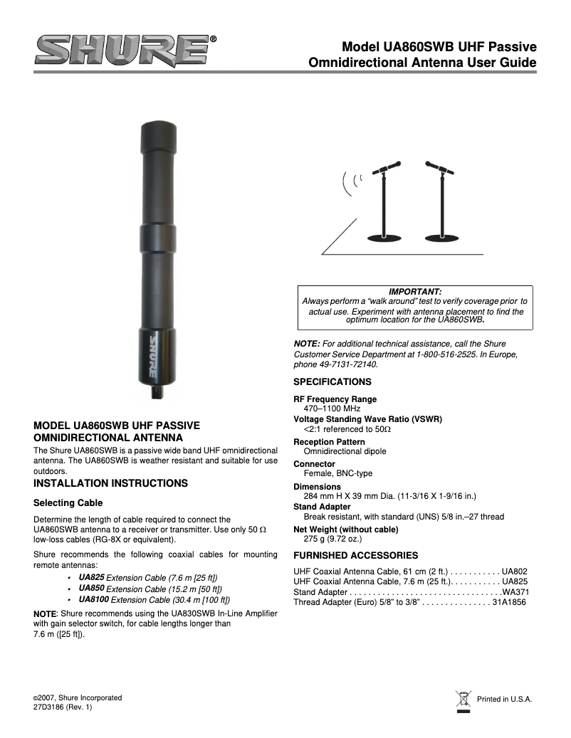Imagen de la primera página del manual del dispositivo UA860SWB