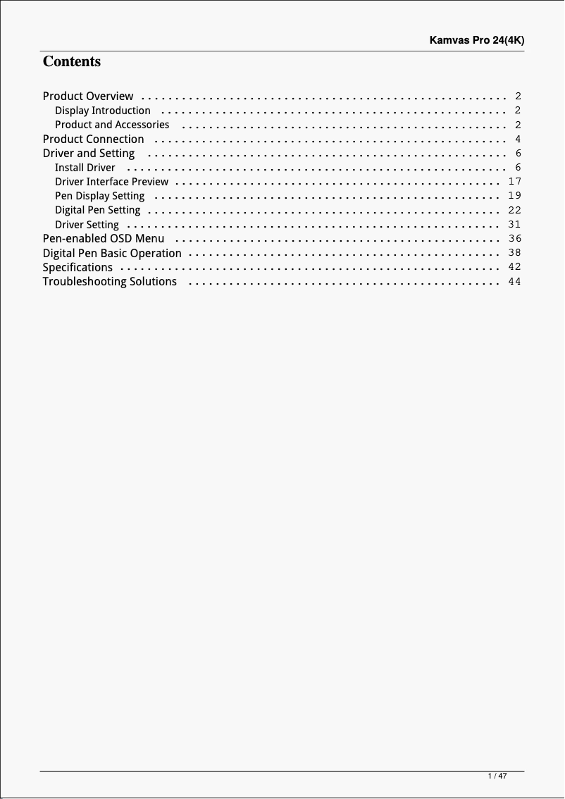 Page 1 de la notice Manuel utilisateur Huion Kamvas Pro 24