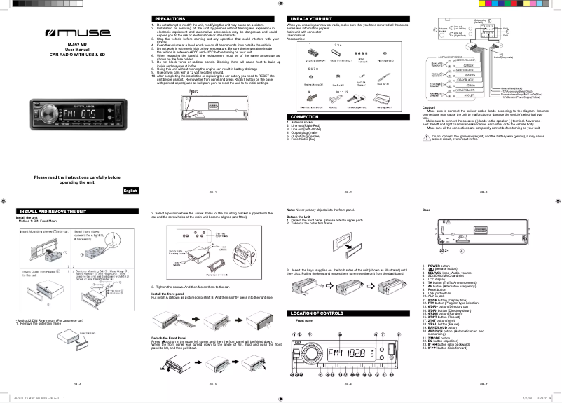 Page n°1 - Manuel utilisateur Muse M-092 MR