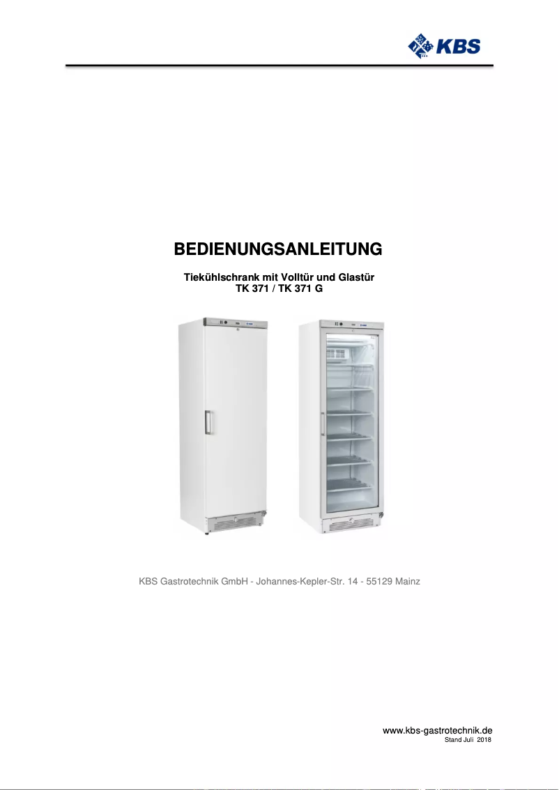 Page n°1 - Manuel utilisateur KBS TK 371 G