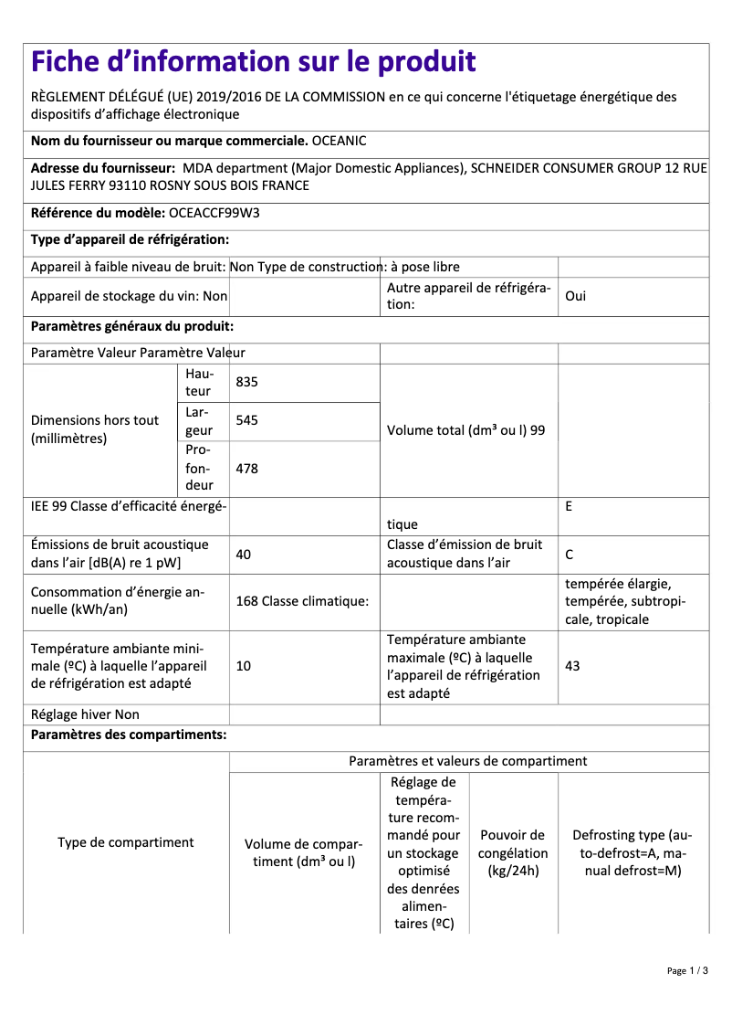 Image de la première page du manuel de l'appareil OCEACCF99W3