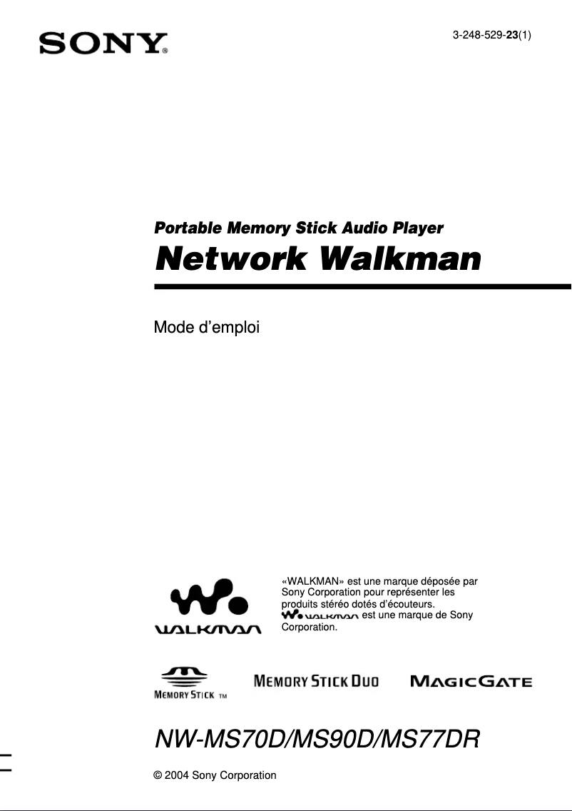 Page n°1 - Manuel utilisateur Sony NW-MS90D