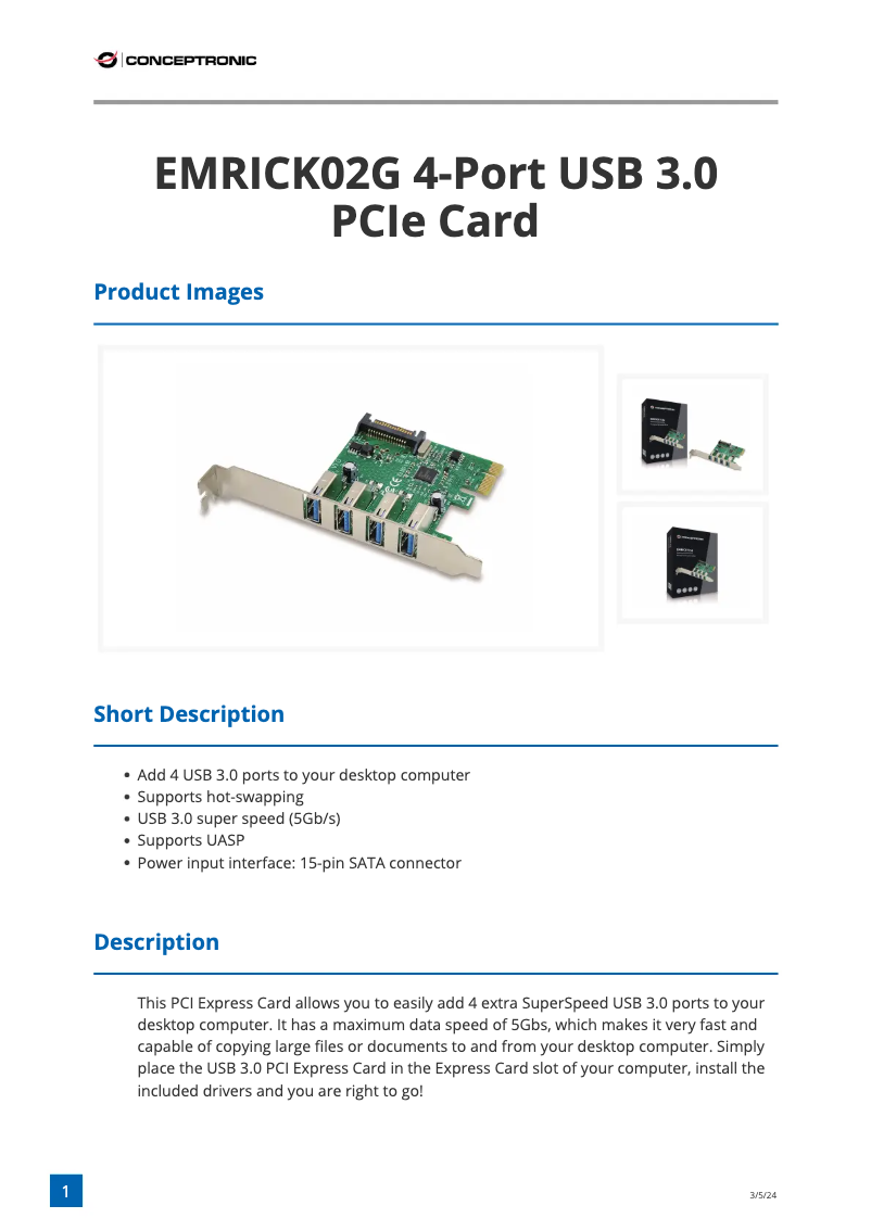 Page 1 de la notice Fiche technique Conceptronic EMRICK02G