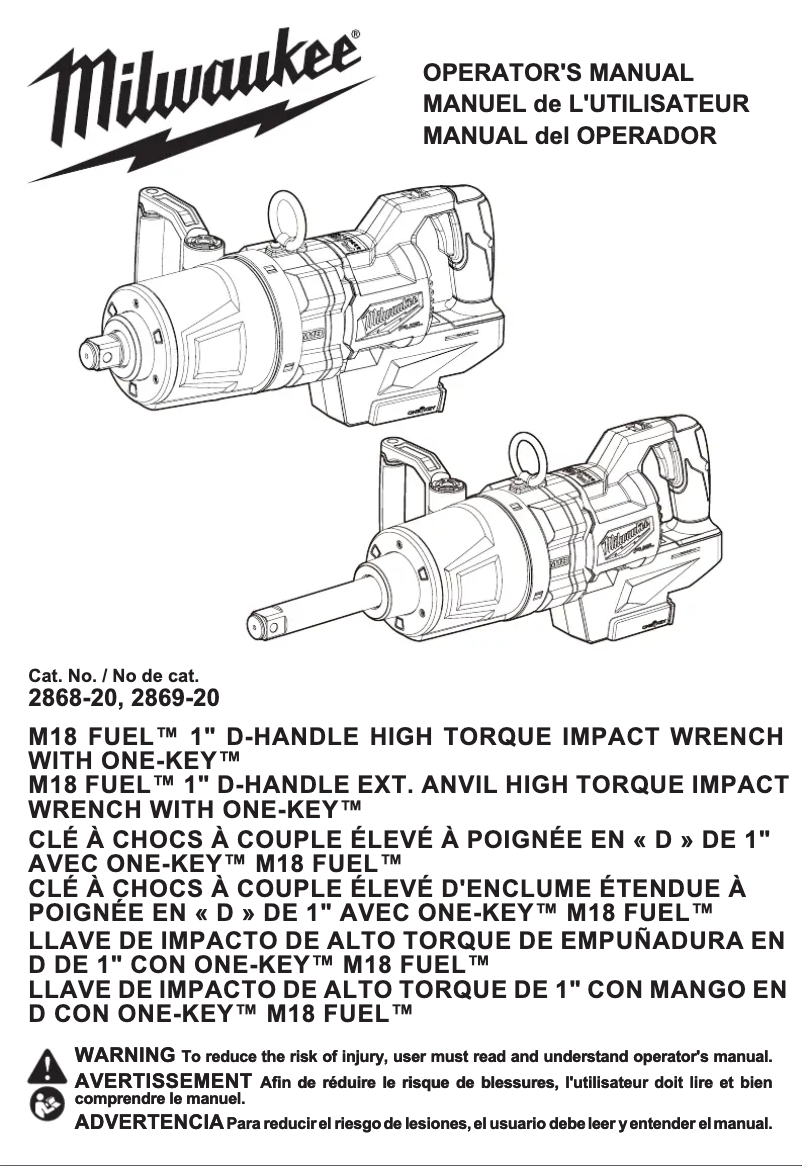 Image de la première page du manuel de l'appareil M18 Fuel ONE-KEY 2868-22HD