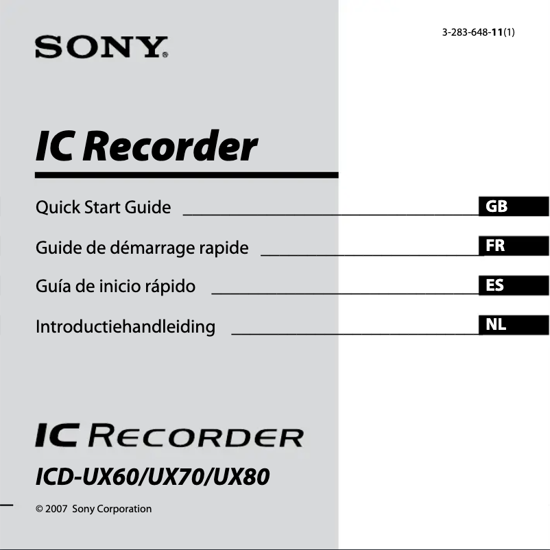 Page n°1 - Guide d'installation Sony ICD-UX80