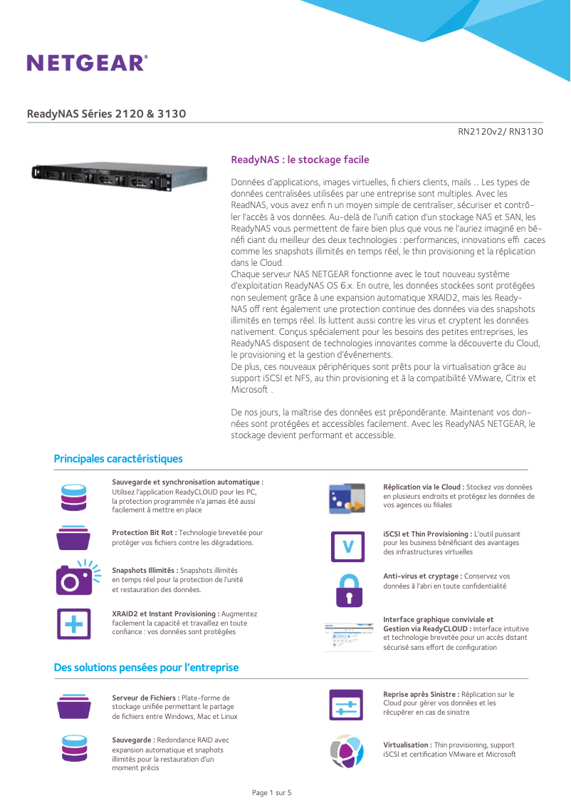 Page 1 de la notice Fiche technique Netgear ReadyNAS R3130