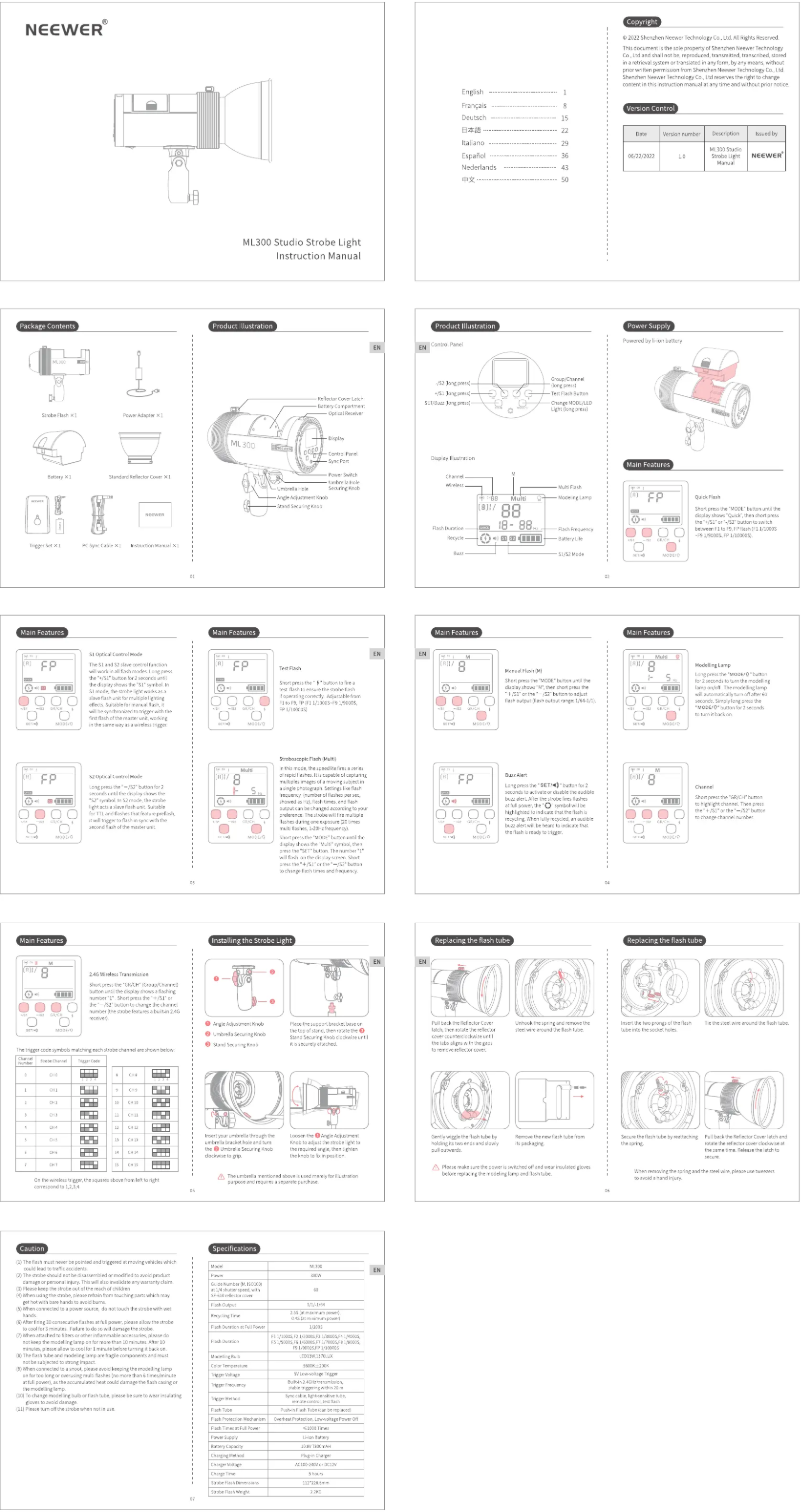 Page 1 de la notice Manuel utilisateur Neewer ML300