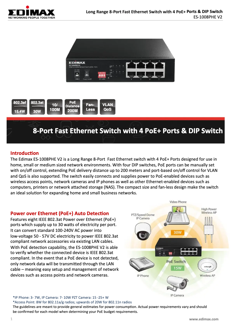 Page n°1 - Fiche technique Edimax ES-1008PHE V2