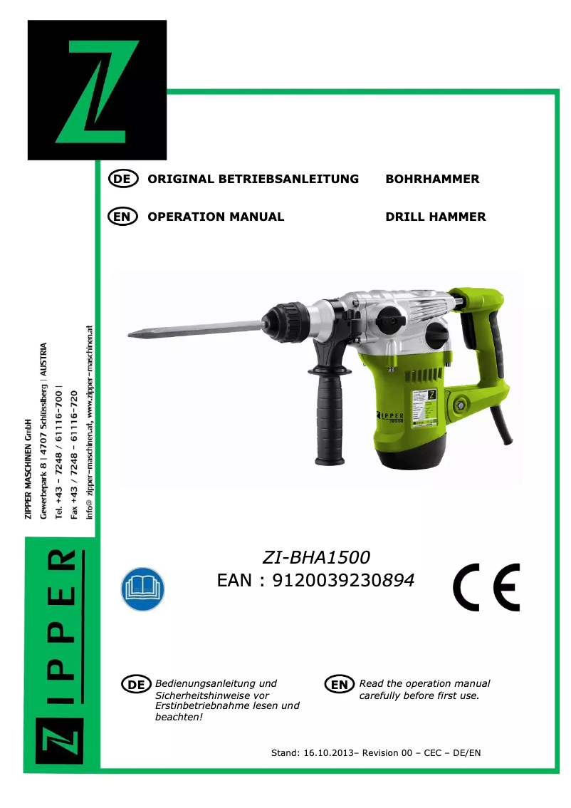 Page 1 de la notice Manuel utilisateur Zipper ZI-BHA1500