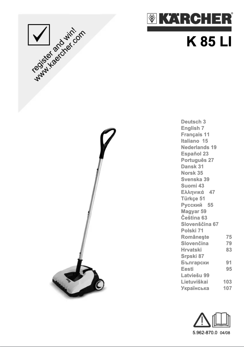 Page 1 de la notice Manuel utilisateur Kärcher K 85