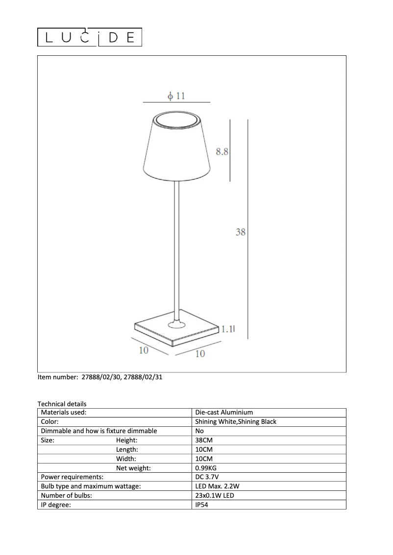 Page n°1 - Manuel utilisateur Lucide Justin 27888/02/30
