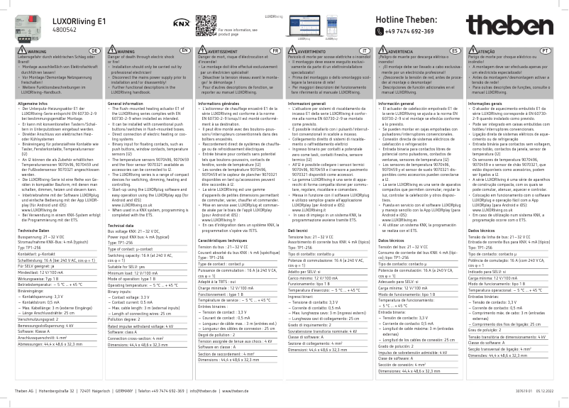 Page 1 de la notice Manuel utilisateur Theben LUXORliving E1