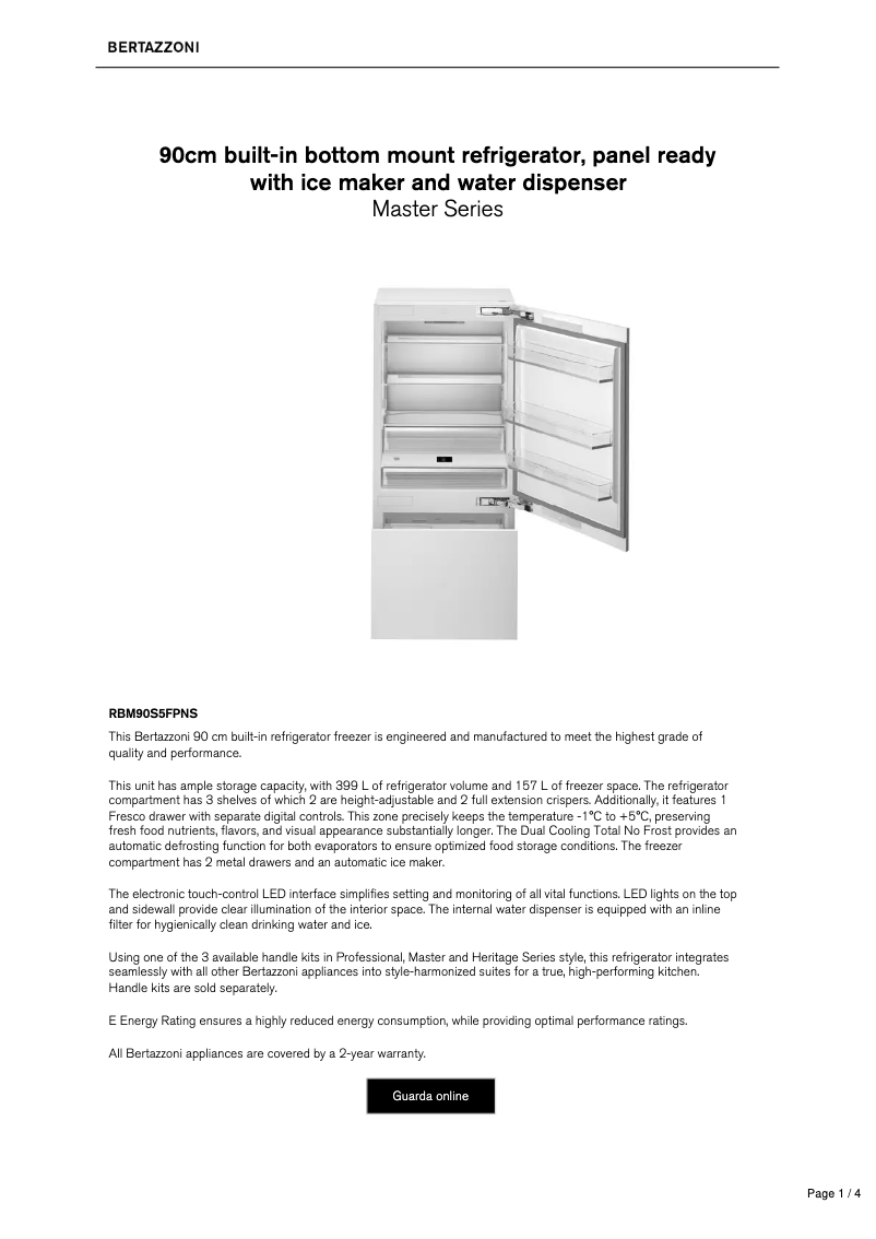 Página 1 del manual Ficha técnica Bertazzoni RBM90S5FPNS