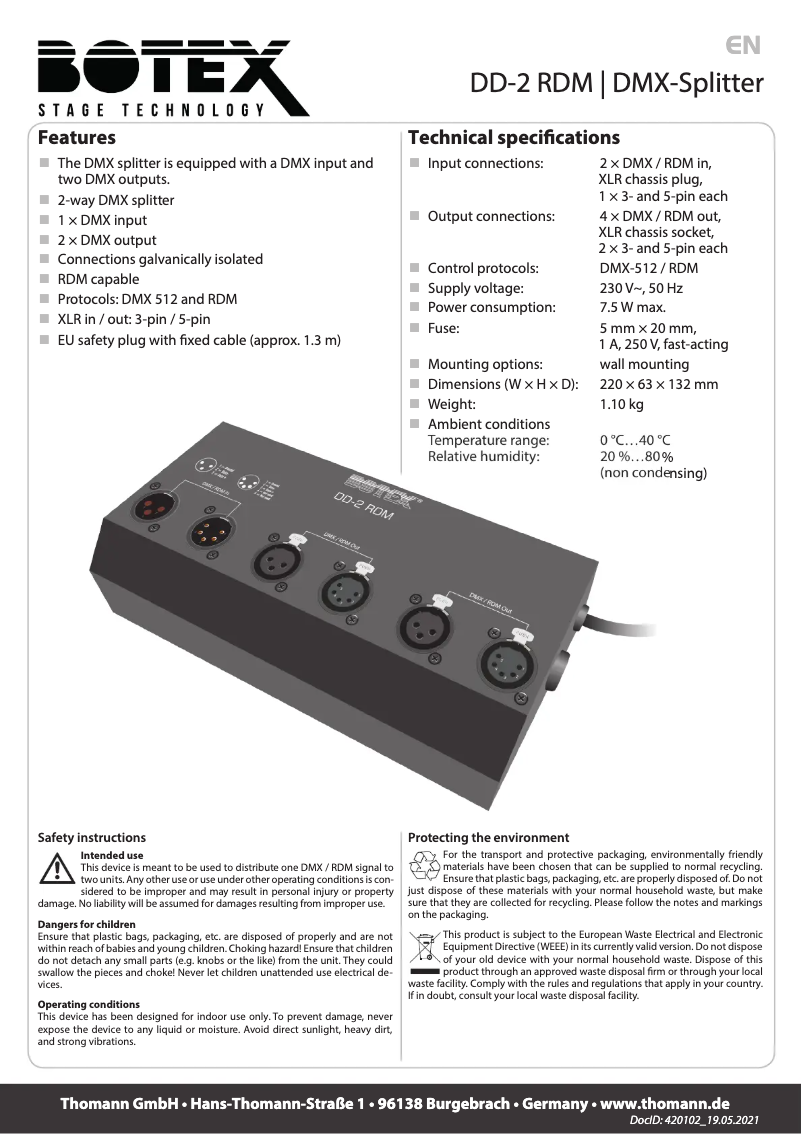 Page n°1 - Manuel utilisateur Botex DMX DD-2 RDM