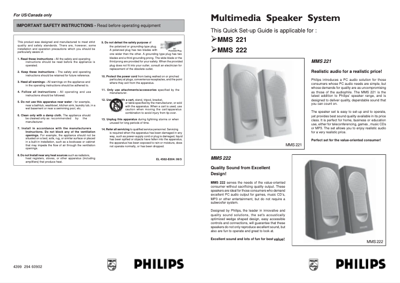 Page 1 de la notice Manuel utilisateur Philips MMS221