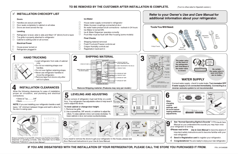 Page n°1 - Guide d'installation Frigidaire FSC23F7TDB