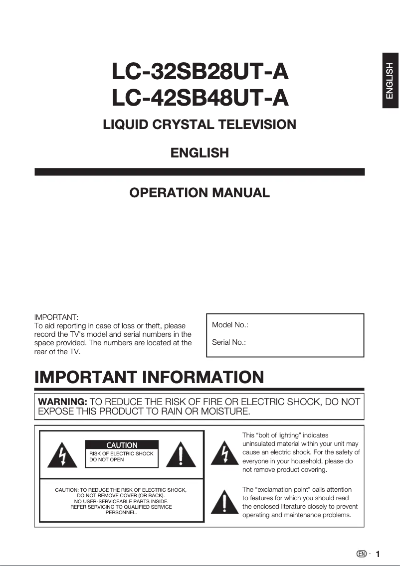 Page n°1 - Manuel utilisateur Sharp Aquos LC-42SB48UT