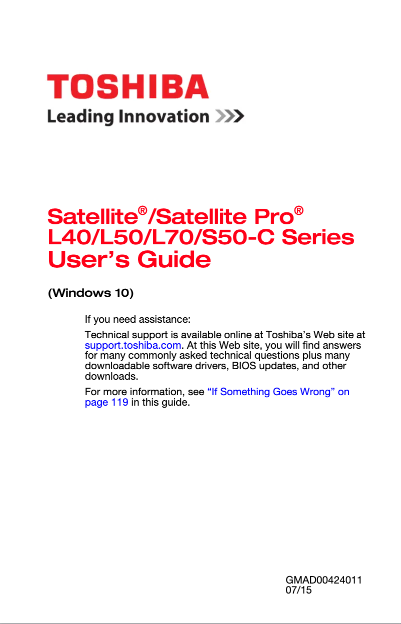 Page 1 de la notice Manuel utilisateur Toshiba Satellite Pro L70