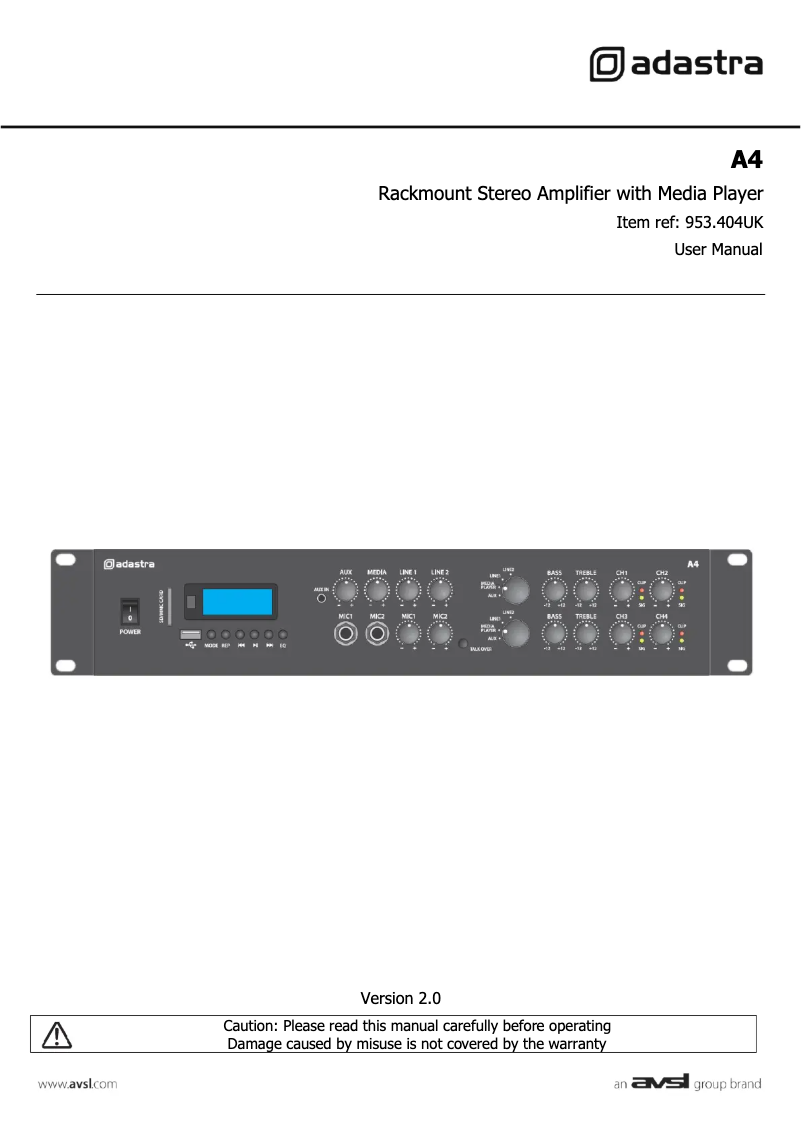 Page 1 de la notice Manuel utilisateur Adastra A4