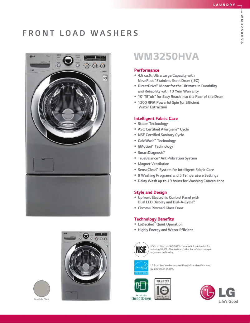 Page 1 de la notice Fiche technique LG WM3250HVA