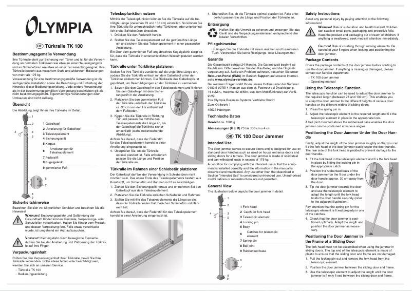 Page n°1 - Manuel utilisateur Olympia TK 100