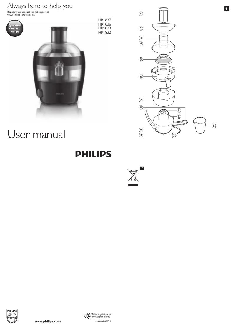 Page 1 of the manual User Manual Philips Viva Collection HR1836