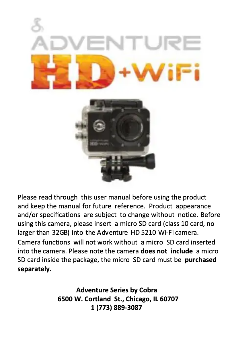 Page 1 de la notice Manuel utilisateur Cobra Adventure HD5210