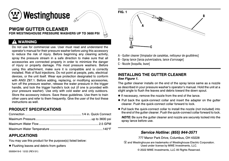 Page n°1 - Manuel utilisateur Westinghouse PWGW