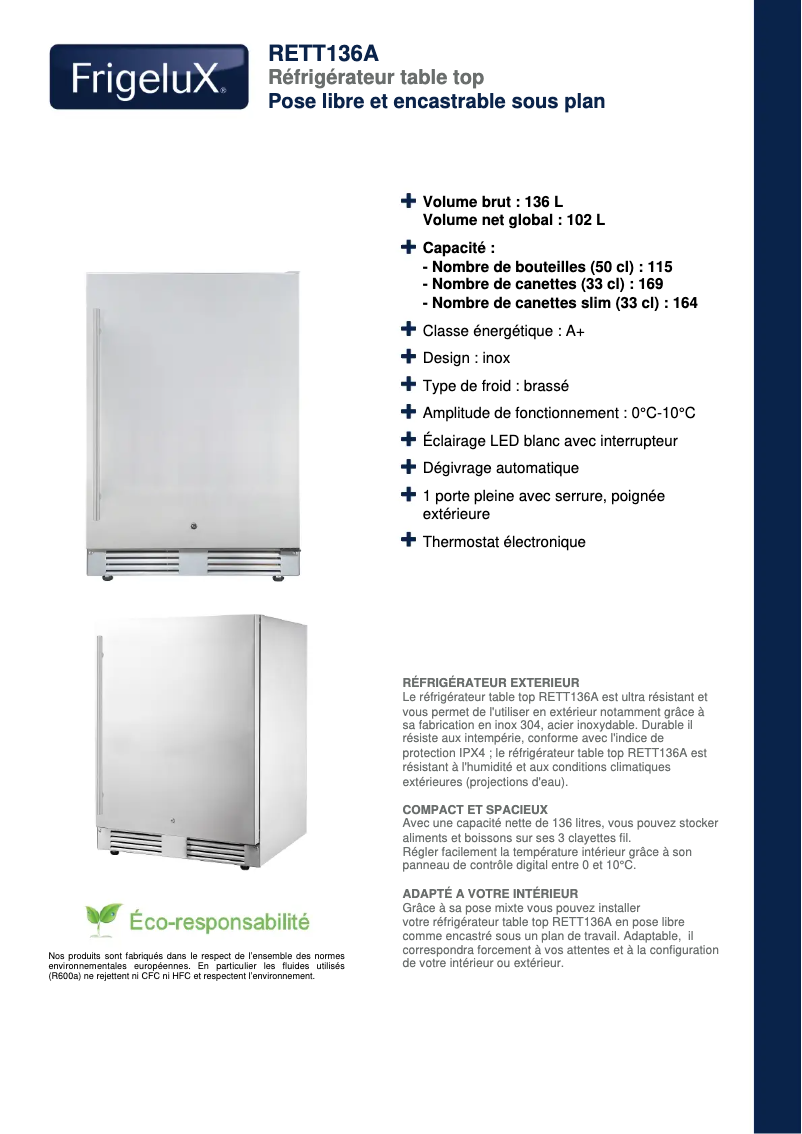 Page n°1 - Fiche technique FrigeluX RETT136A