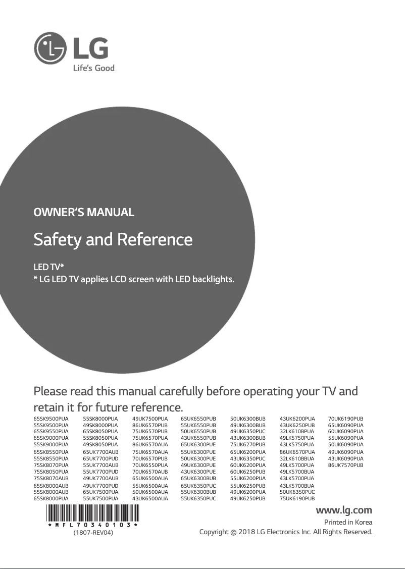 Imagen de la primera página del manual del dispositivo 55UK6300BUB