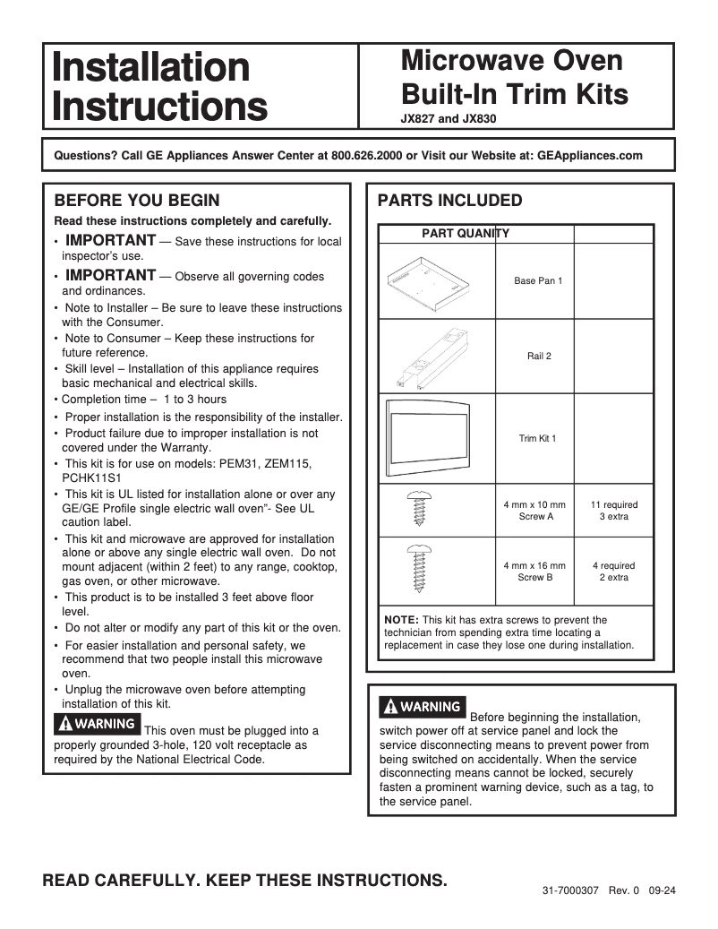 Page n°1 - Manuel utilisateur GE JX830FMDS