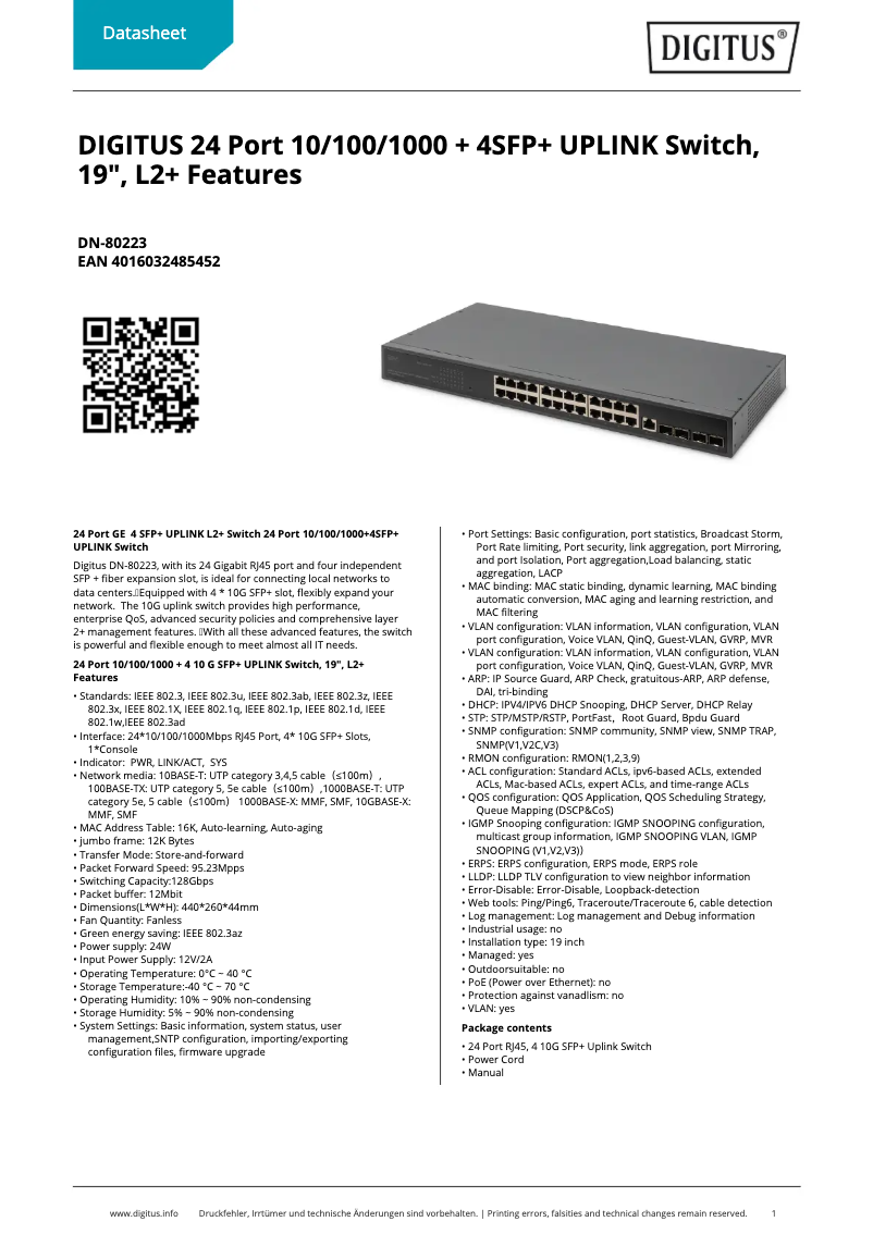Page n°1 - Fiche technique Digitus DN-80223