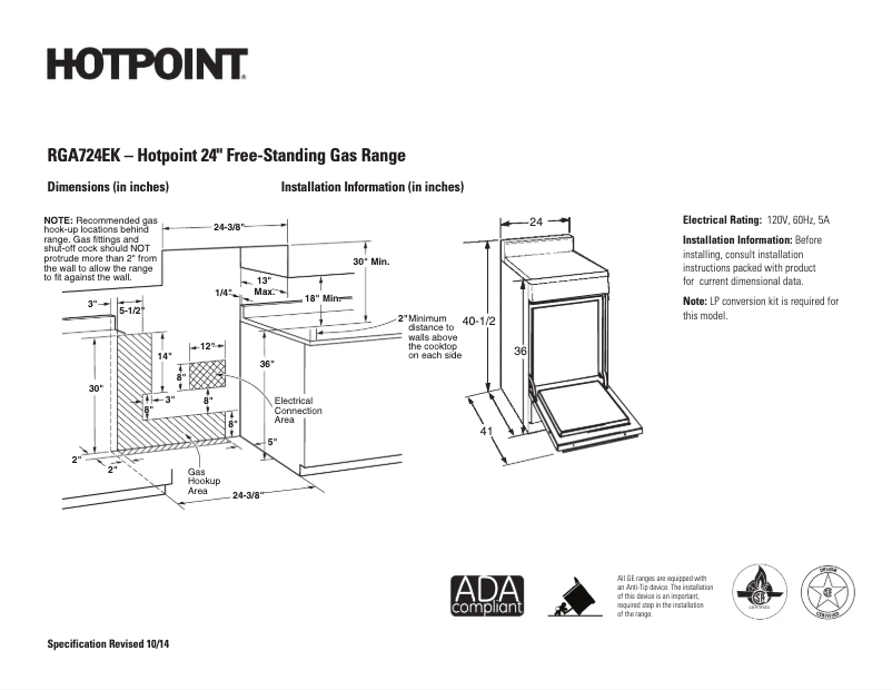 Página 1 del manual Ficha técnica Hotpoint RGA724EKWH