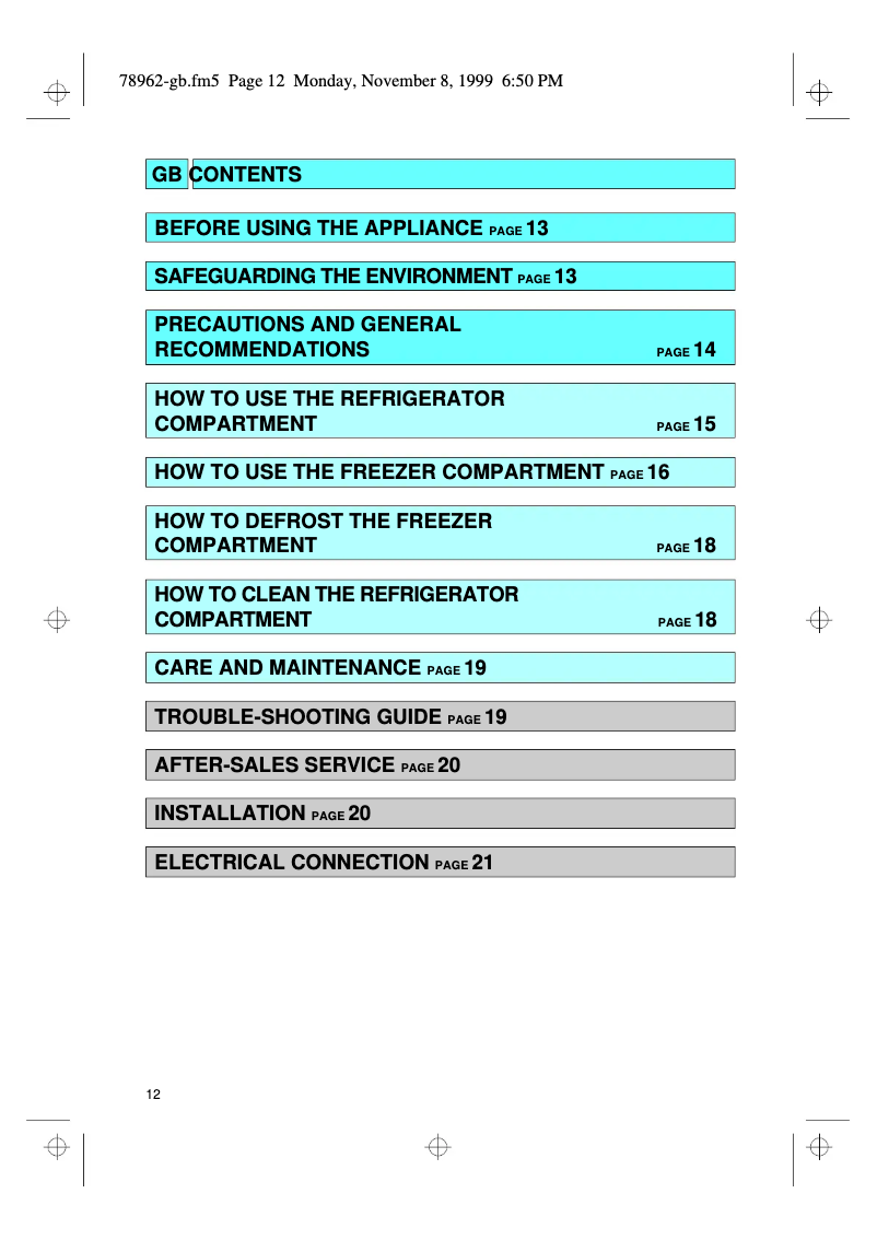 Page 1 de la notice Manuel utilisateur Whirlpool ART 460/G/R