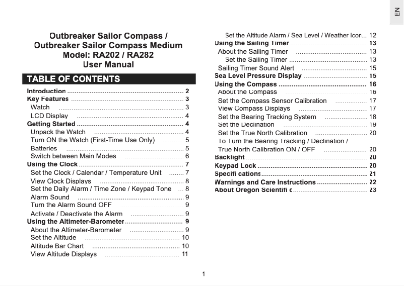 Page 1 de la notice Manuel utilisateur Oregon Scientific RA282