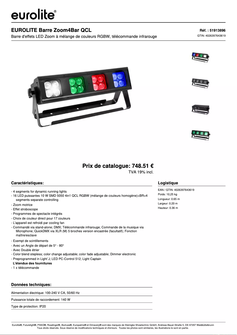 Page n°1 - Fiche technique Eurolite Zoom4Bar