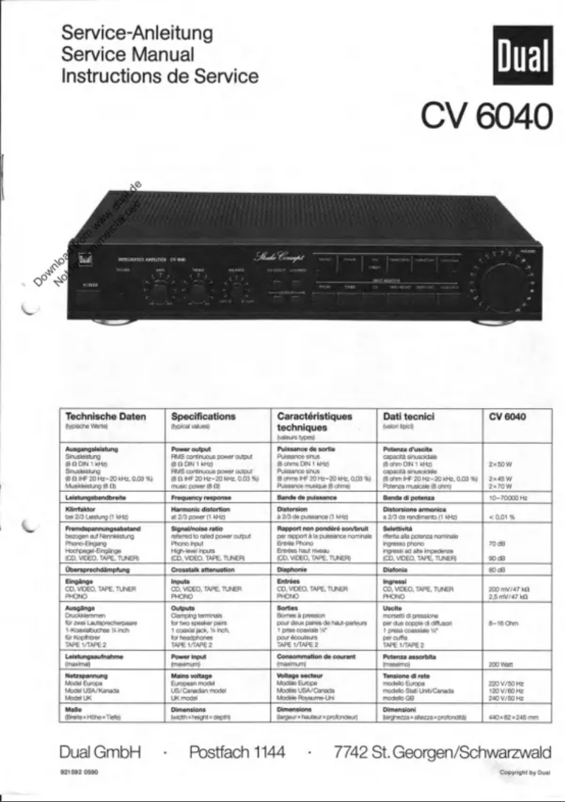 Page n°1 - Manuel utilisateur Dual CV 6040