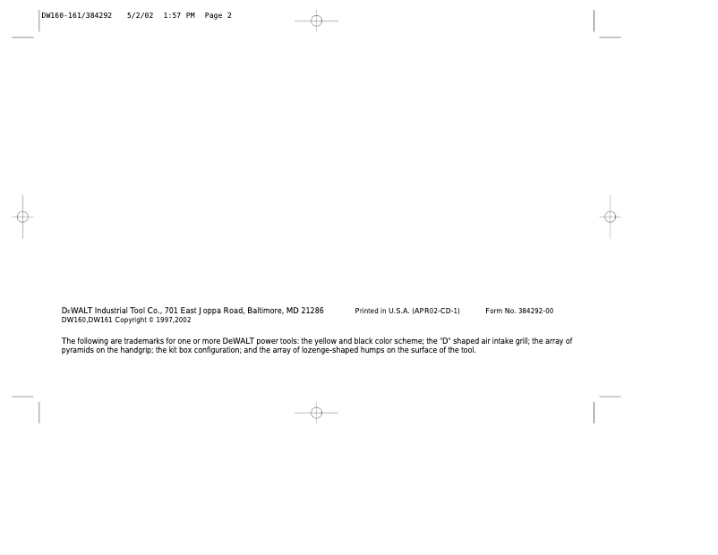 Page n°1 - Manuel utilisateur DeWalt DW160