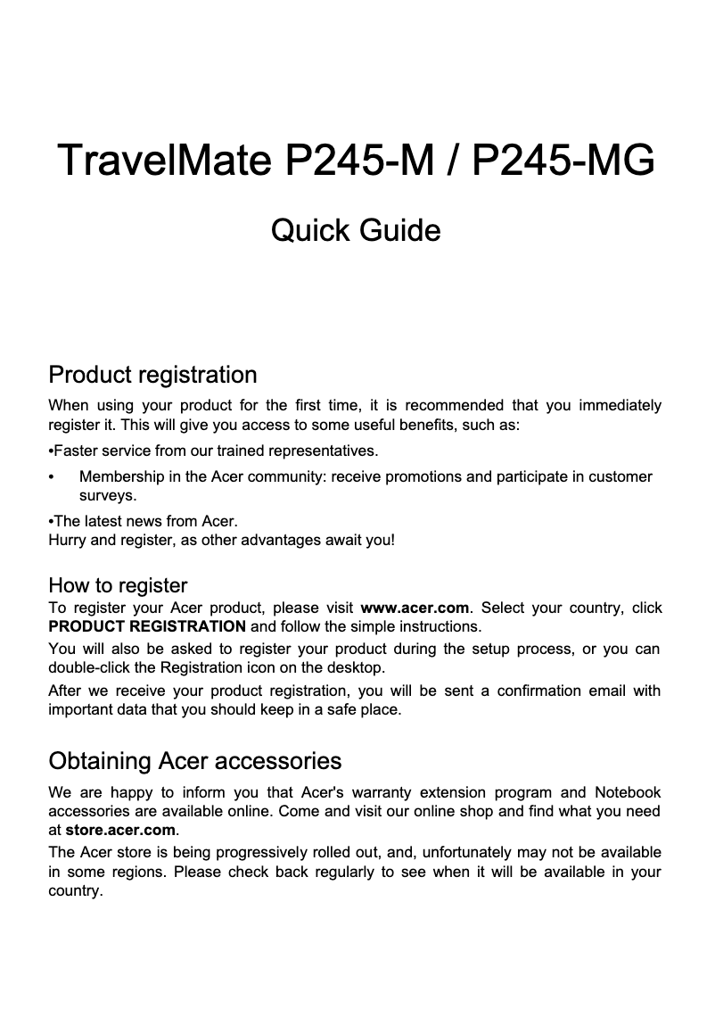 Page 1 de la notice Manuel utilisateur Acer TravelMate P245-MG