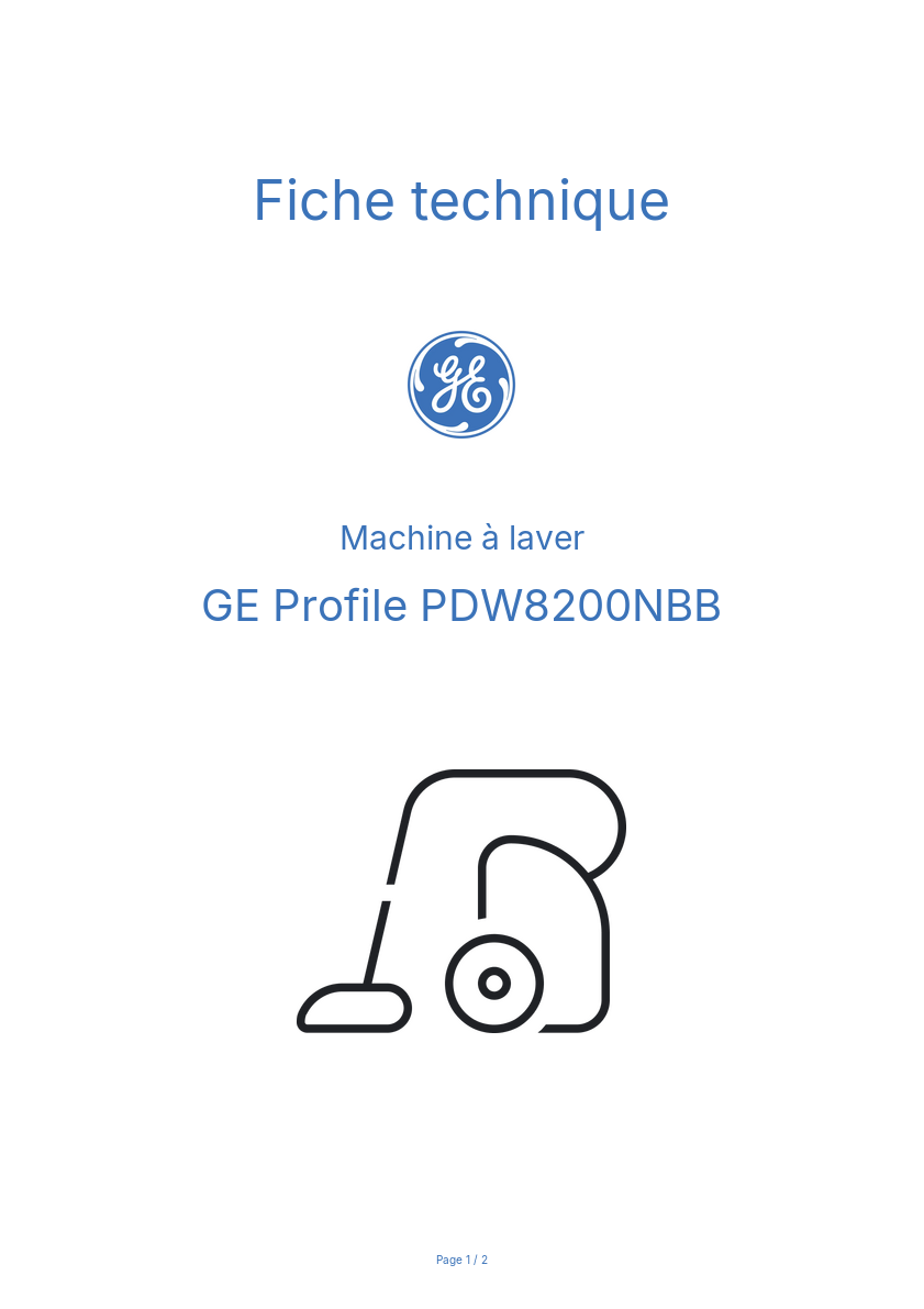 Page n°1 - Fiche technique GE Profile PDW8200NBB