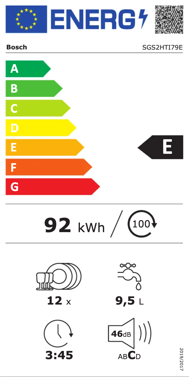Page n°1 - Label énergétique Bosch SGS2HTI79E