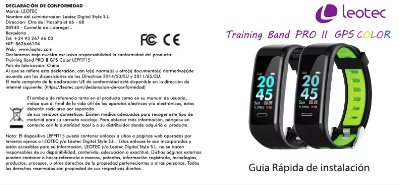 Page 1 de la notice Manuel utilisateur Leotec Training Pro II GPS