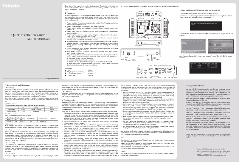 Página 1 del manual Manual de usuario Giada D360I3-W10P-120/4