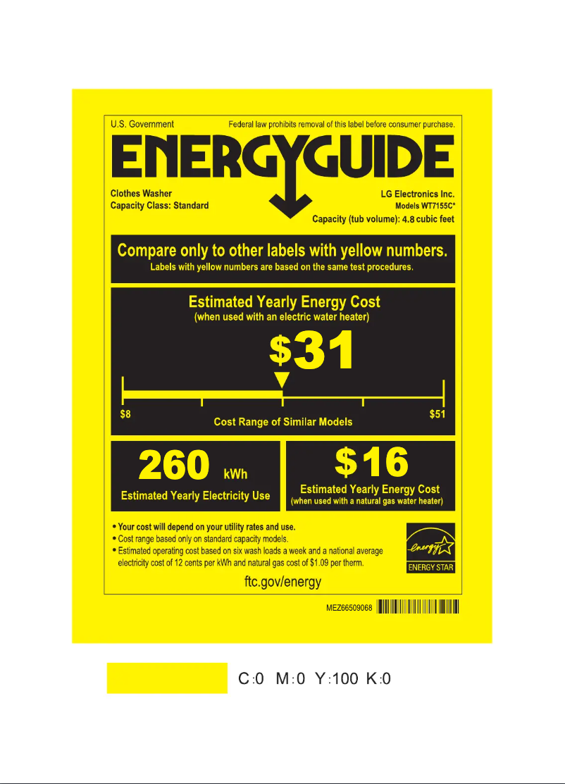 Page 1 de la notice Label énergétique LG WT7155CW