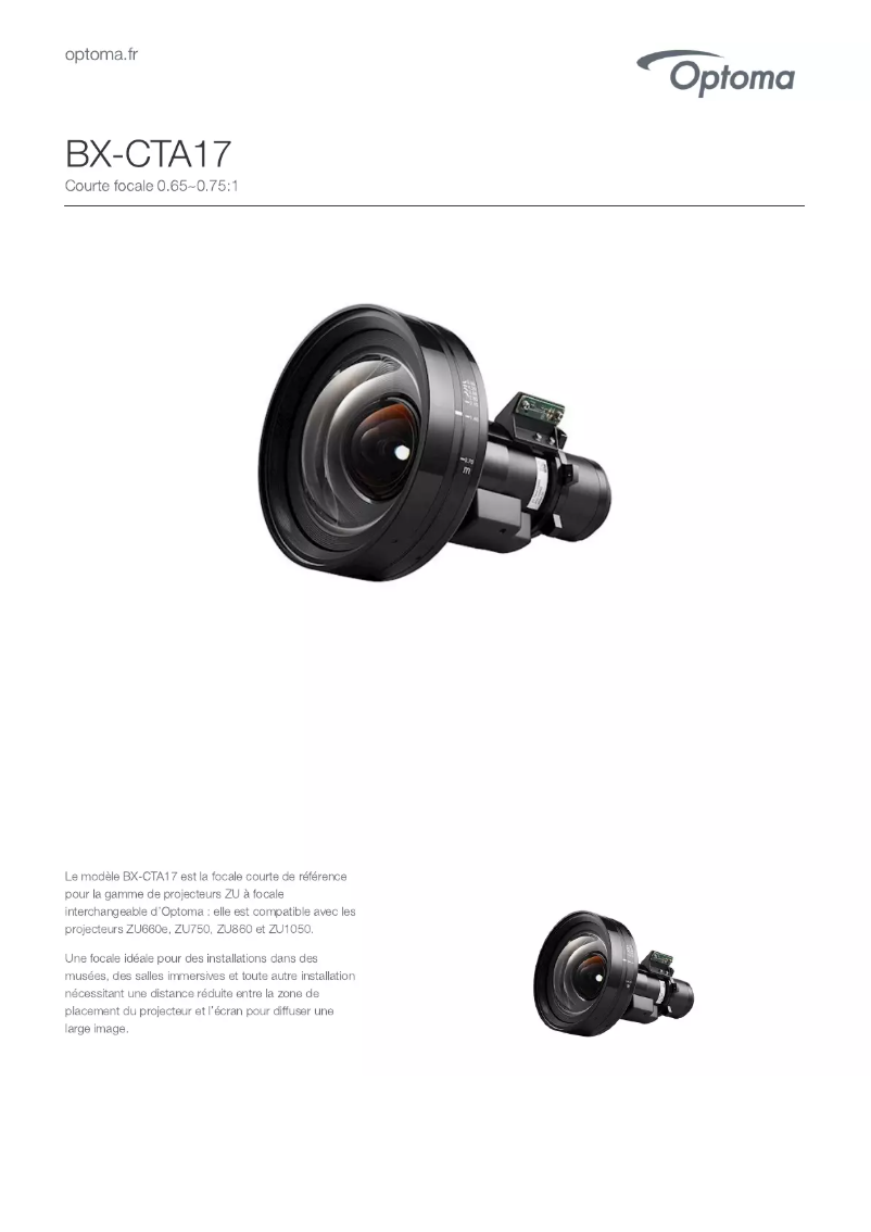Page 1 de la notice Manuel utilisateur Optoma BX-CTA17