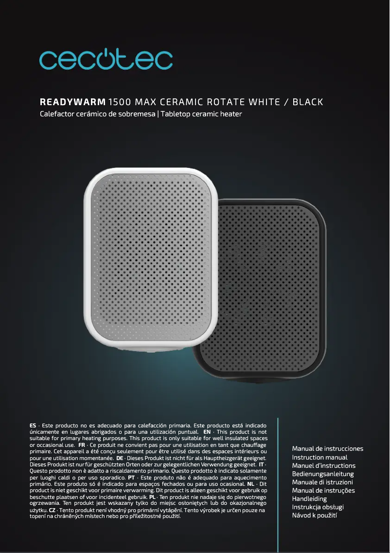 Page 1 de la notice Manuel utilisateur Cecotec ReadyWarm 1500 Max Ceramic Rotate