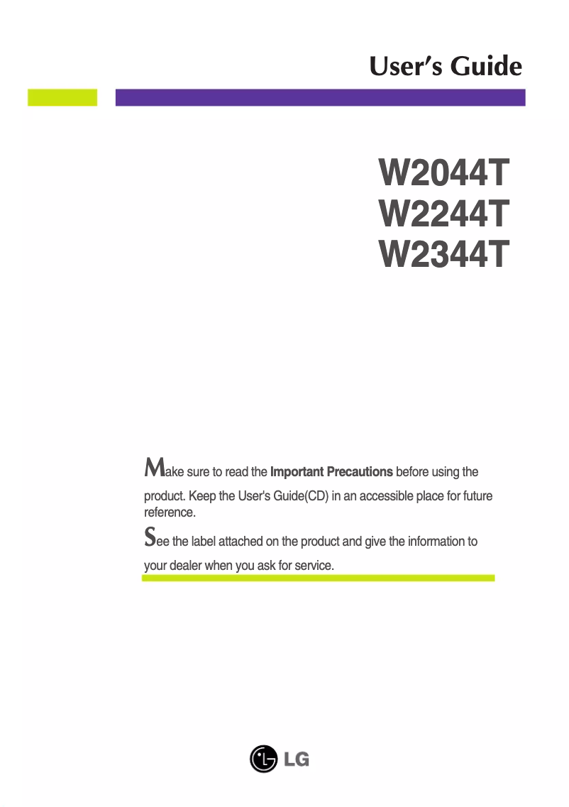 Image de la première page du manuel de l'appareil W2244T