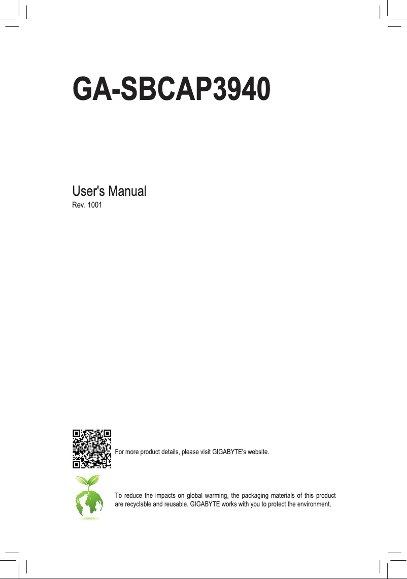 Page 1 de la notice Manuel utilisateur Gigabyte GA-SBCAP3940